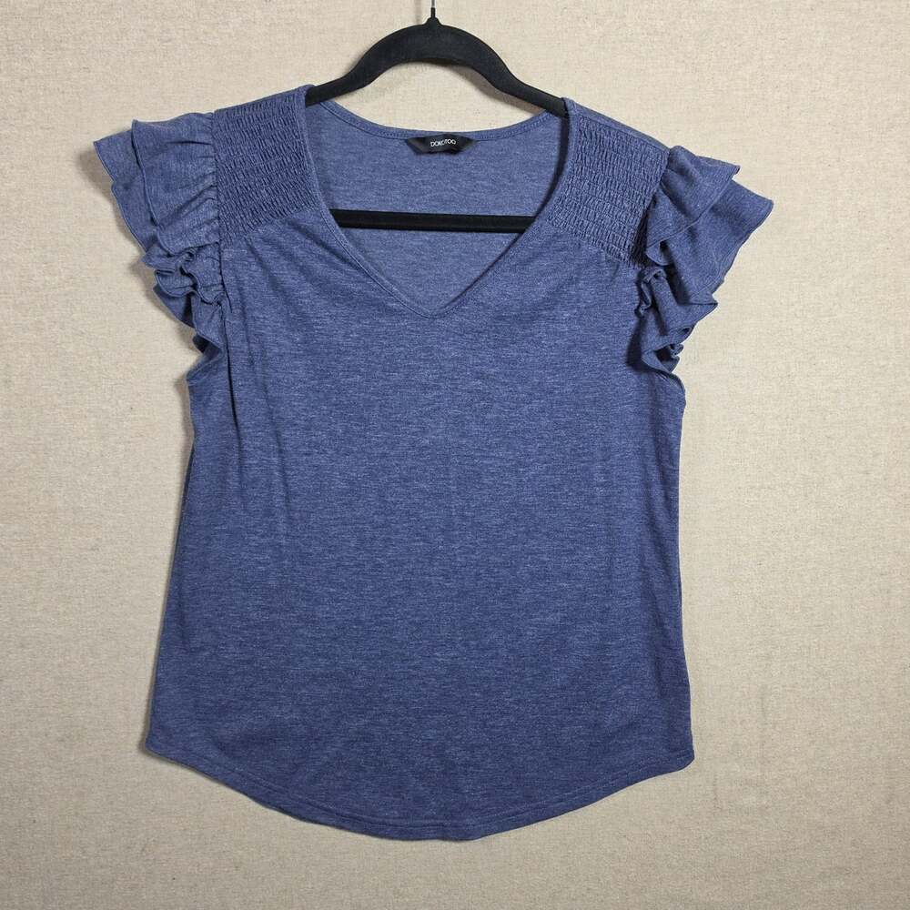 Dokotoo Shirt Womens Size Small Blue Ruffle Short Sleeve  Knit Tunic